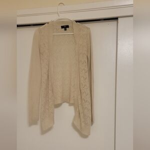 Cream Open Knit Draped Cardigan Lightweight Layering Sweater Small